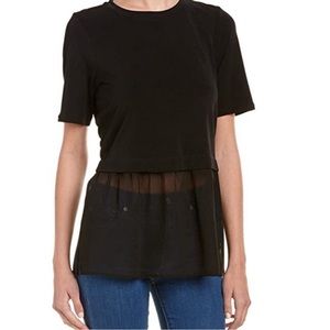 BCBGeneration Short Sleeved Black Blouse with Chiffon Underlay, Size XS
